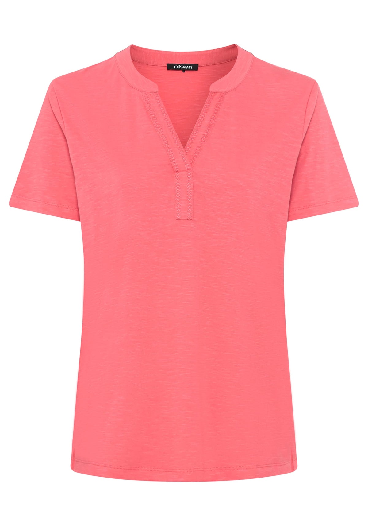 Embroidered Split V-Neck T-Shirt