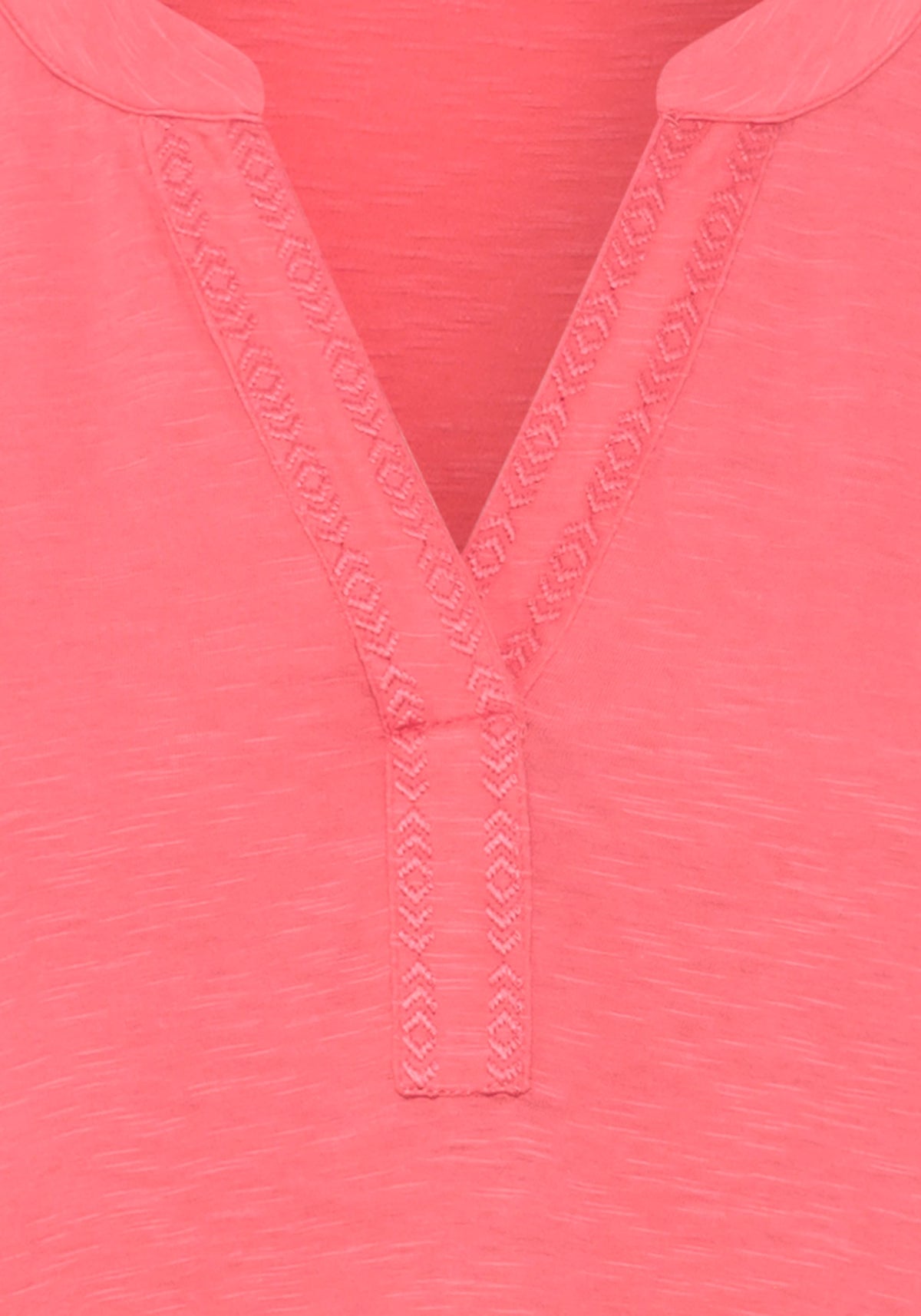 Embroidered Split V-Neck T-Shirt