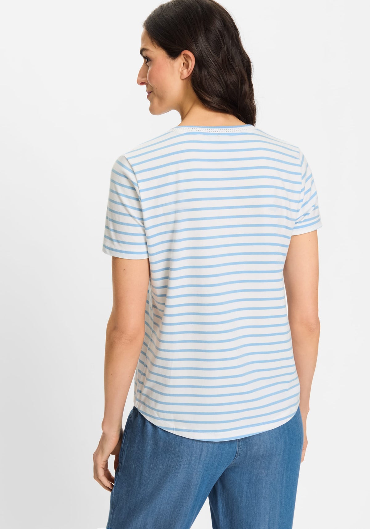 Striped Embroidered Trim V-Neck Tee