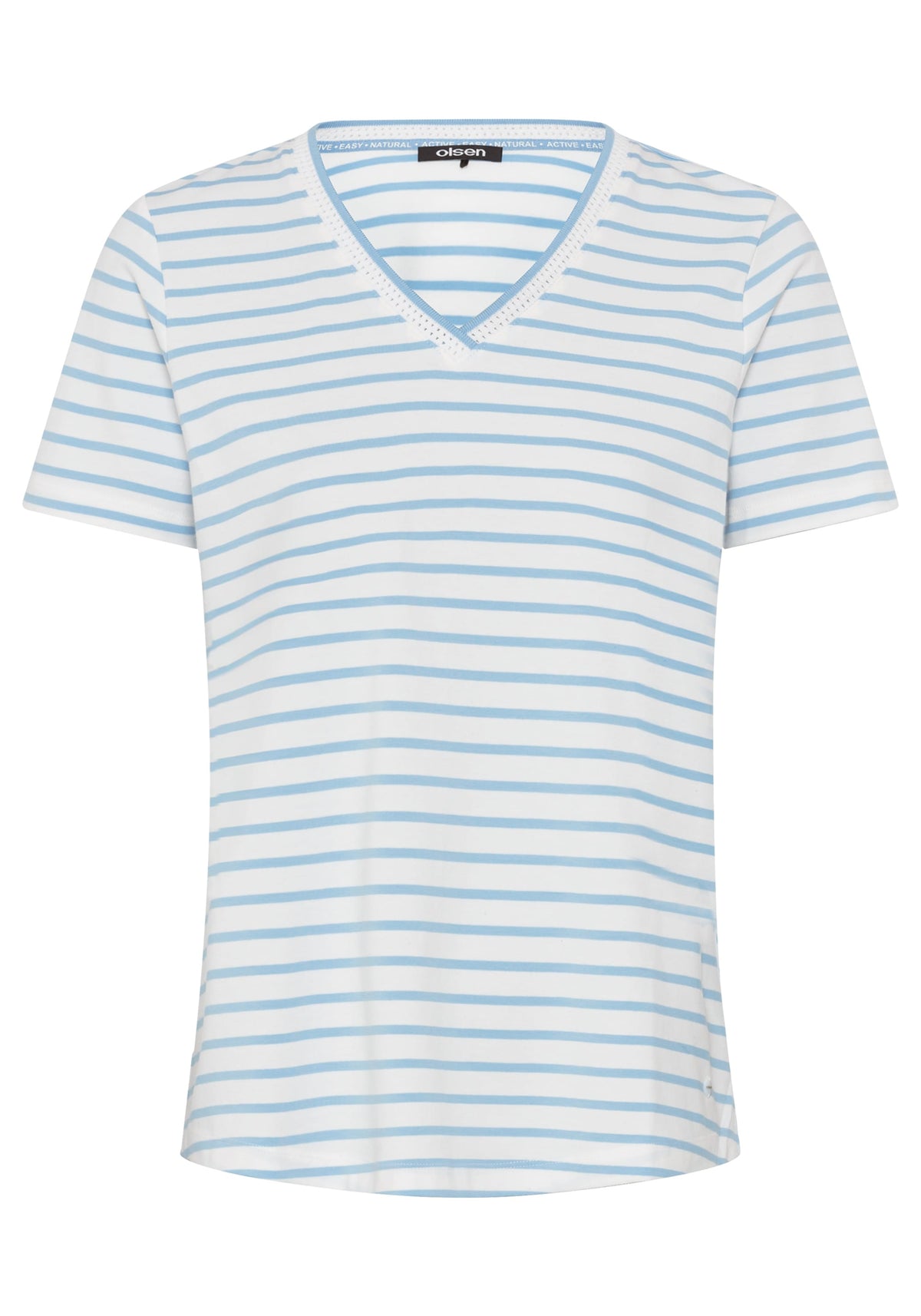 Striped Embroidered Trim V-Neck Tee