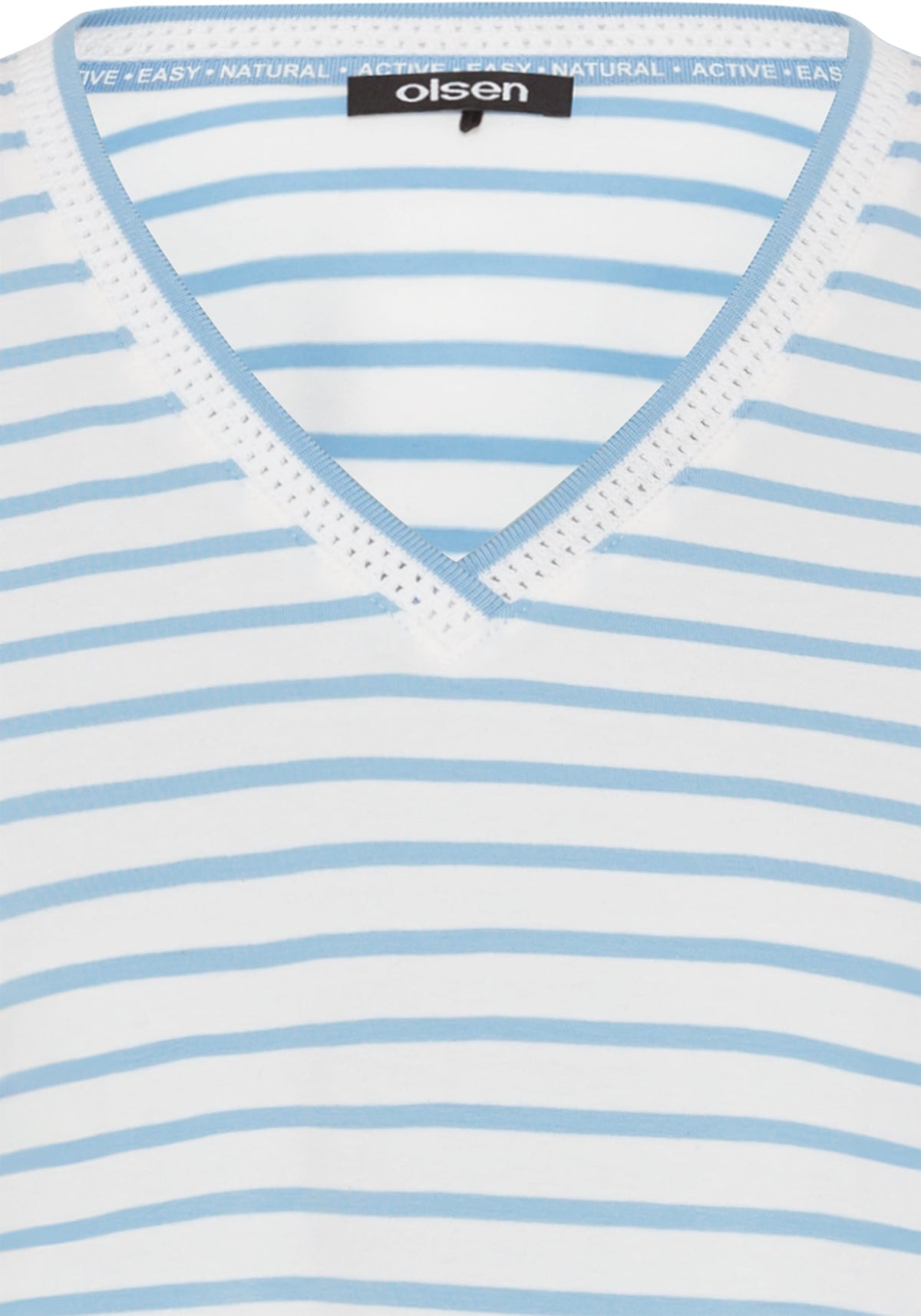 Striped Embroidered Trim V-Neck Tee