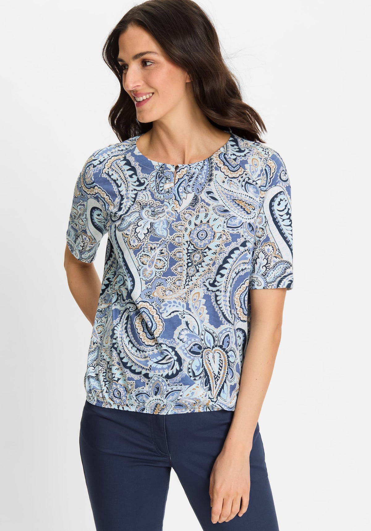 Paisley Split V-Neck T-Shirt