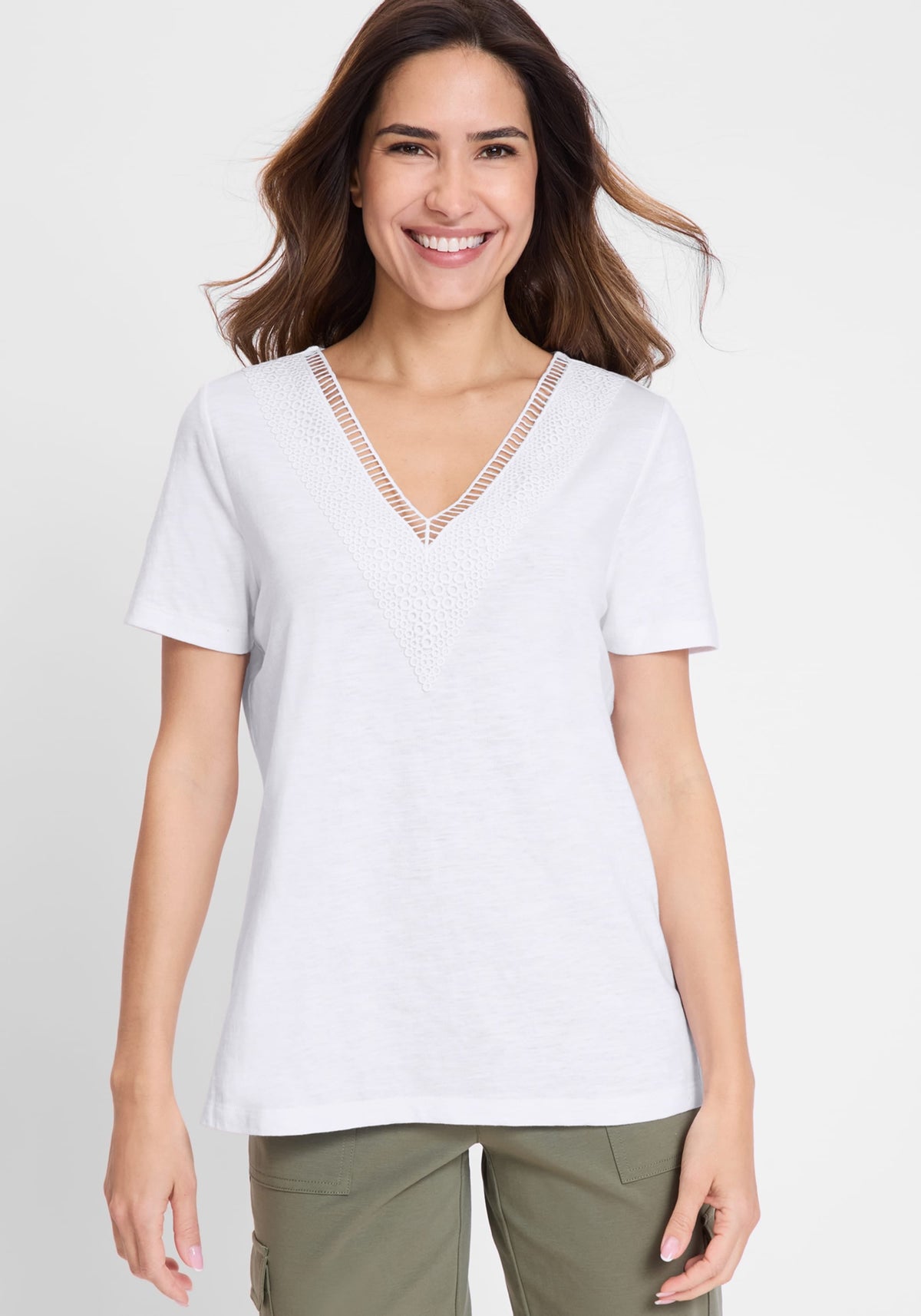 Modern Eyelet V-Neck T-Shirt