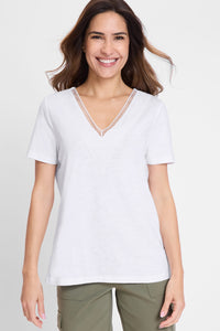 Modern Eyelet V-Neck T-Shirt