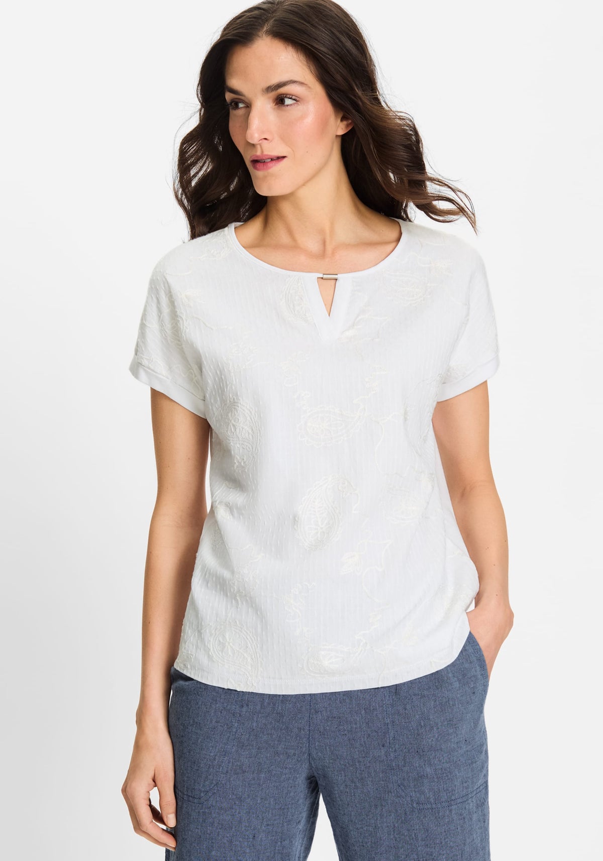 T-shirt brodé en matériaux mixtes