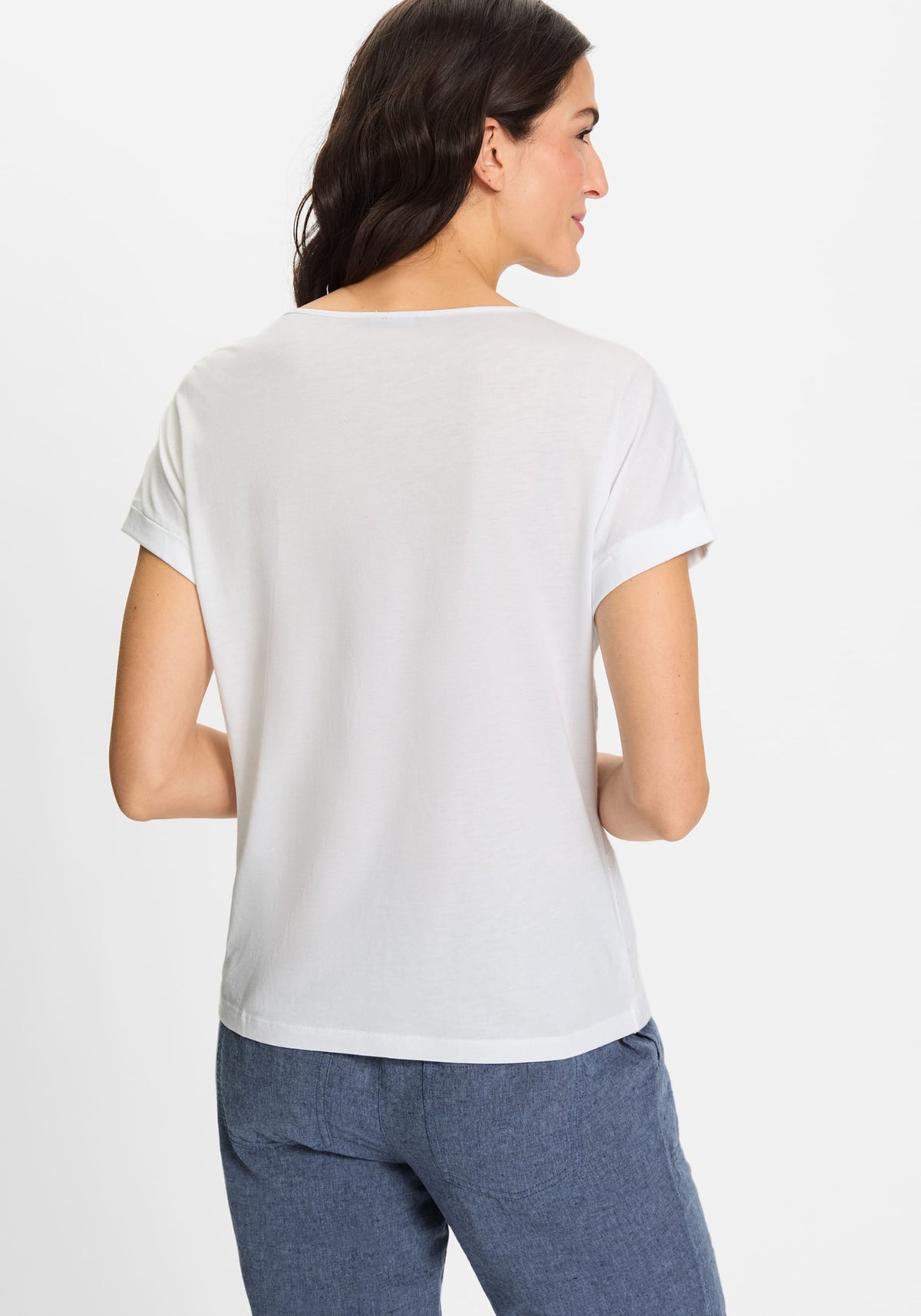T-shirt brodé en matériaux mixtes