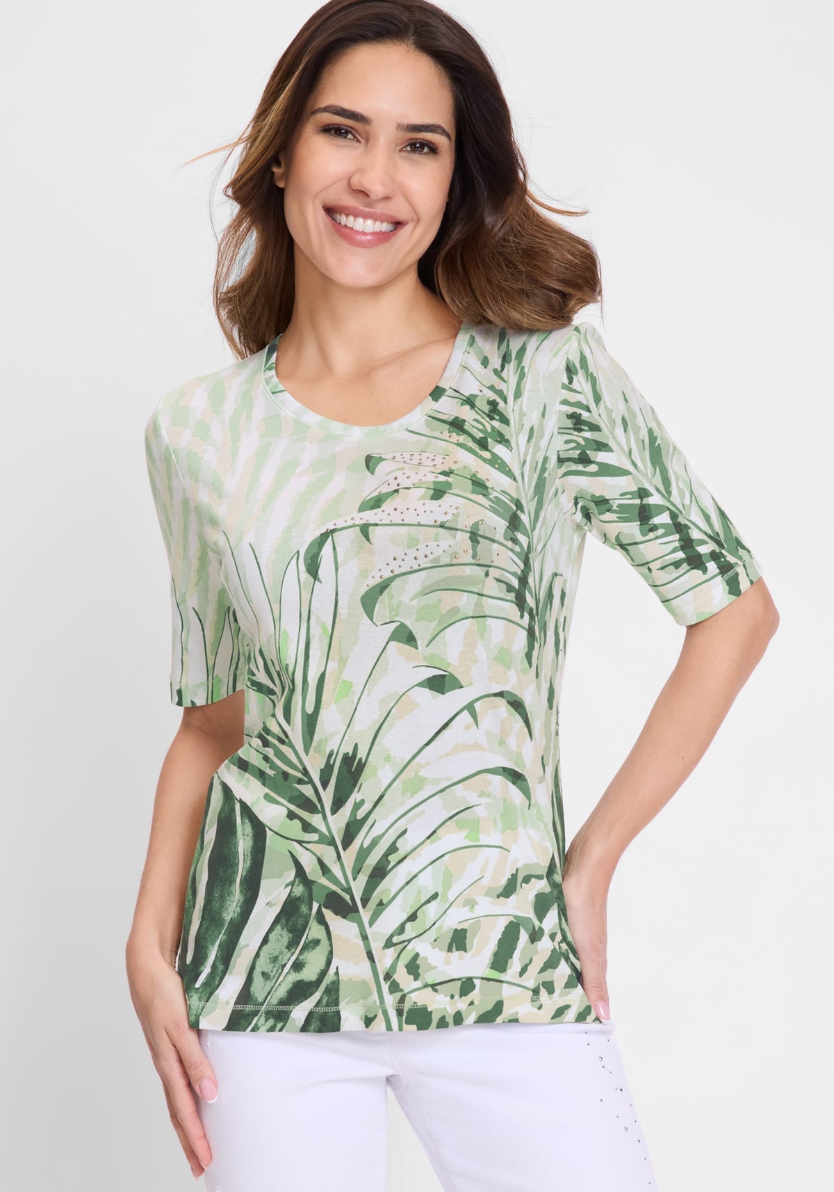 Embellished Palm Print T-Shirt