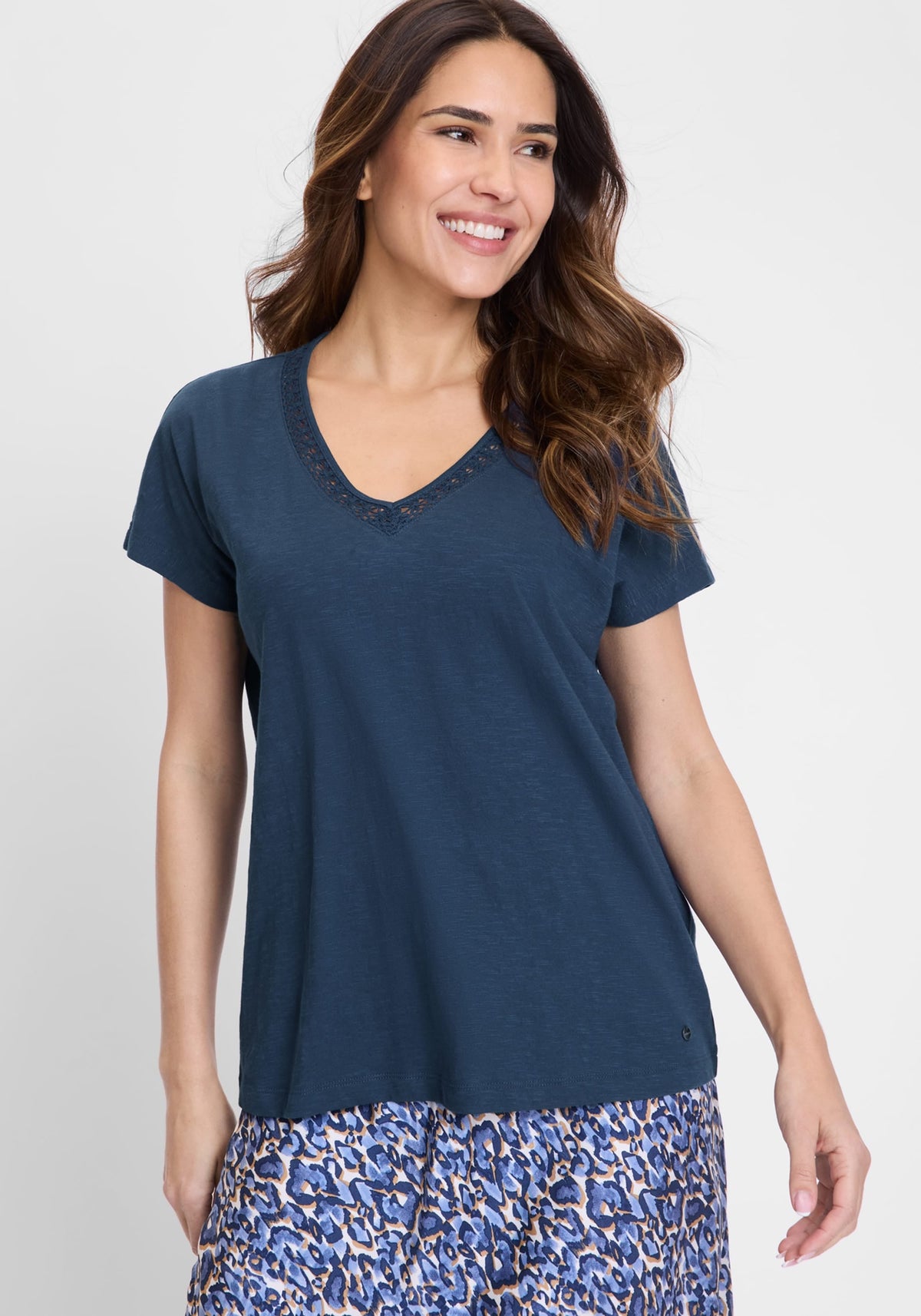 Lace Trim V-Neck T-Shirt