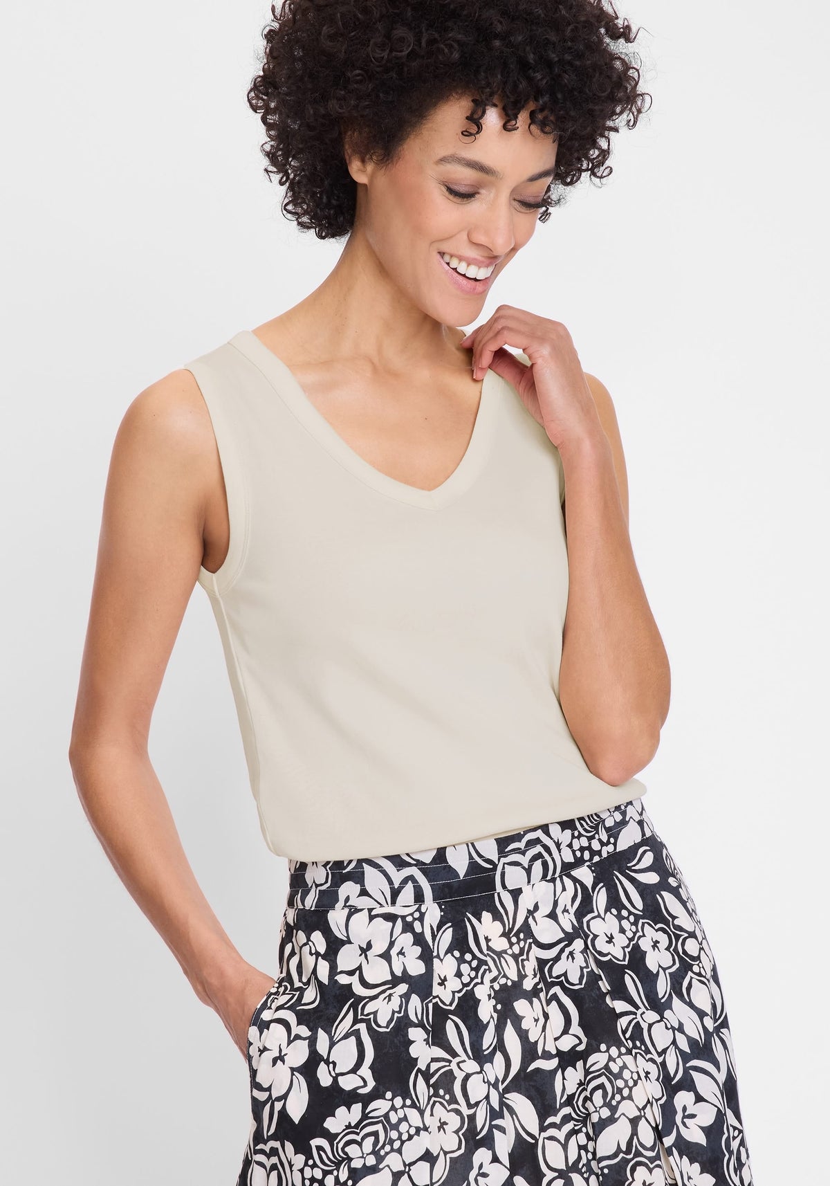 Rounded V-Neck Sleeveless Shell