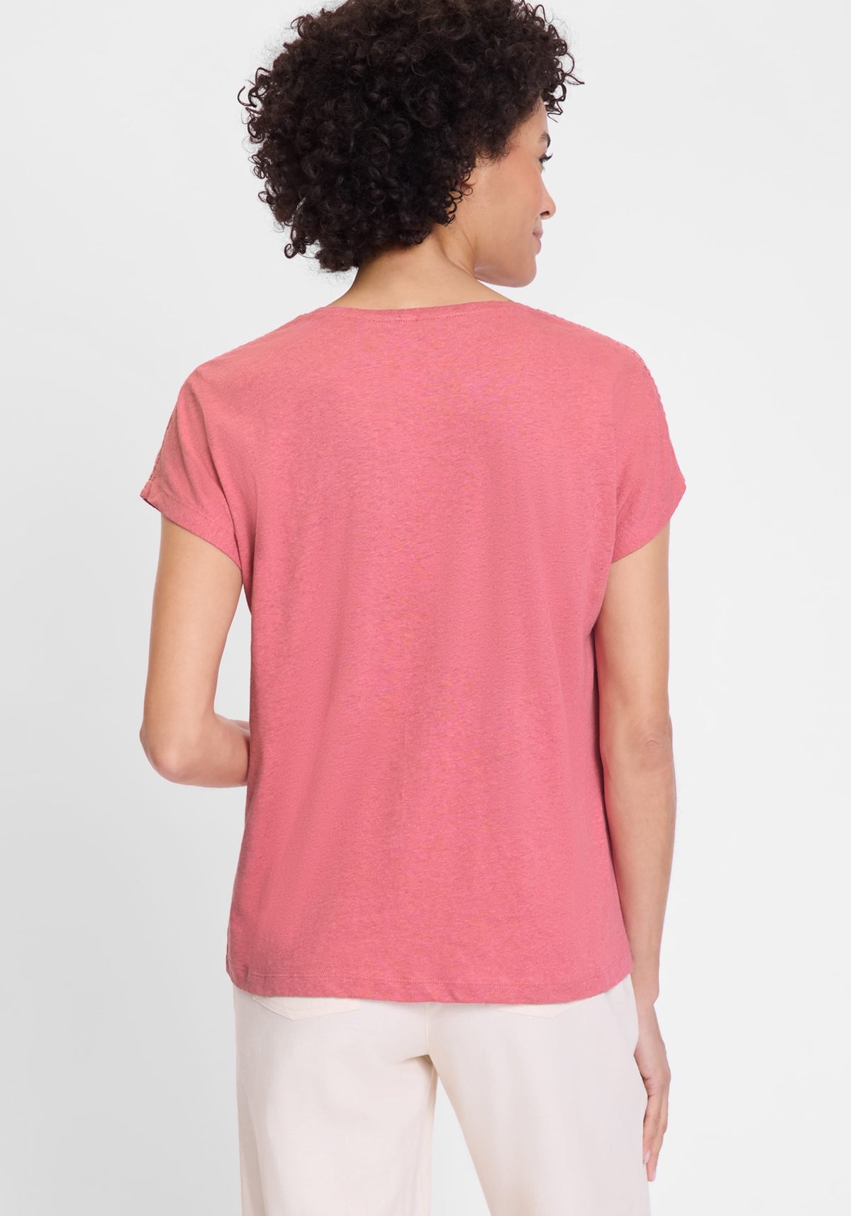 Embroidered Trim Cotton Linen Tee