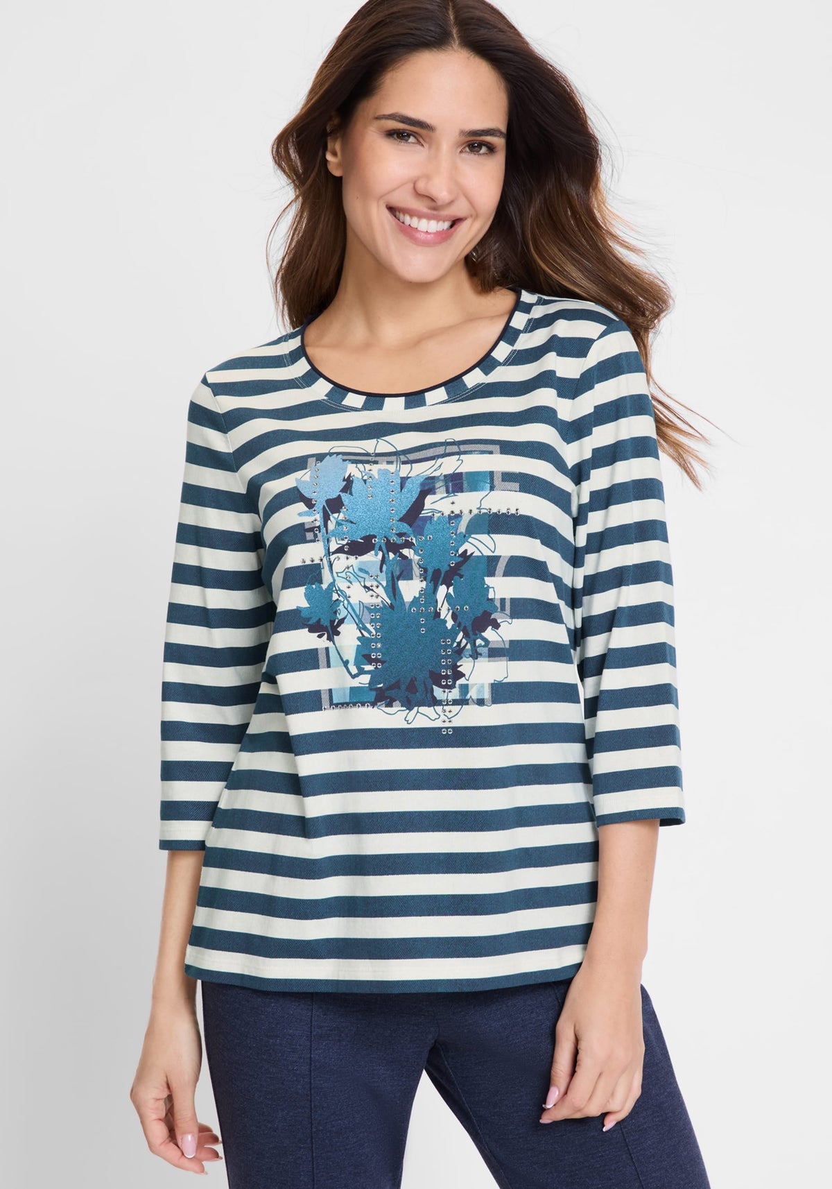 Stripe and Placement Print T-Shirt