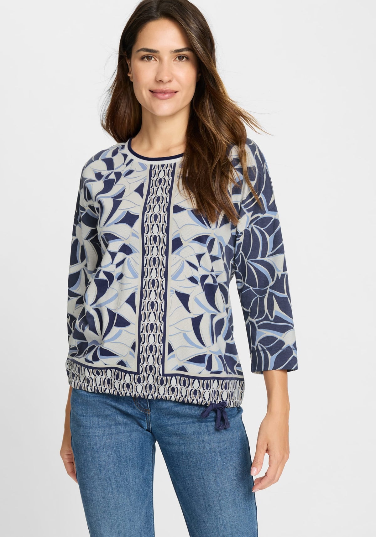 Abstract Leaf &amp; Border Print T-Shirt
