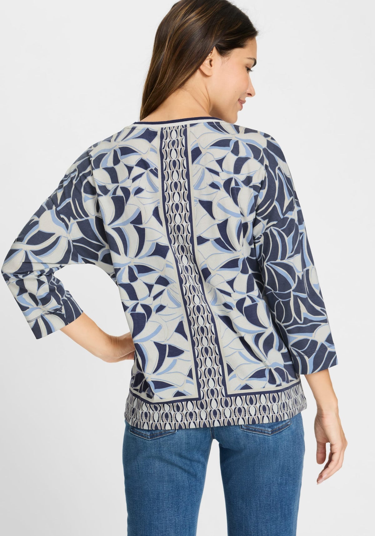 Abstract Leaf &amp; Border Print T-Shirt
