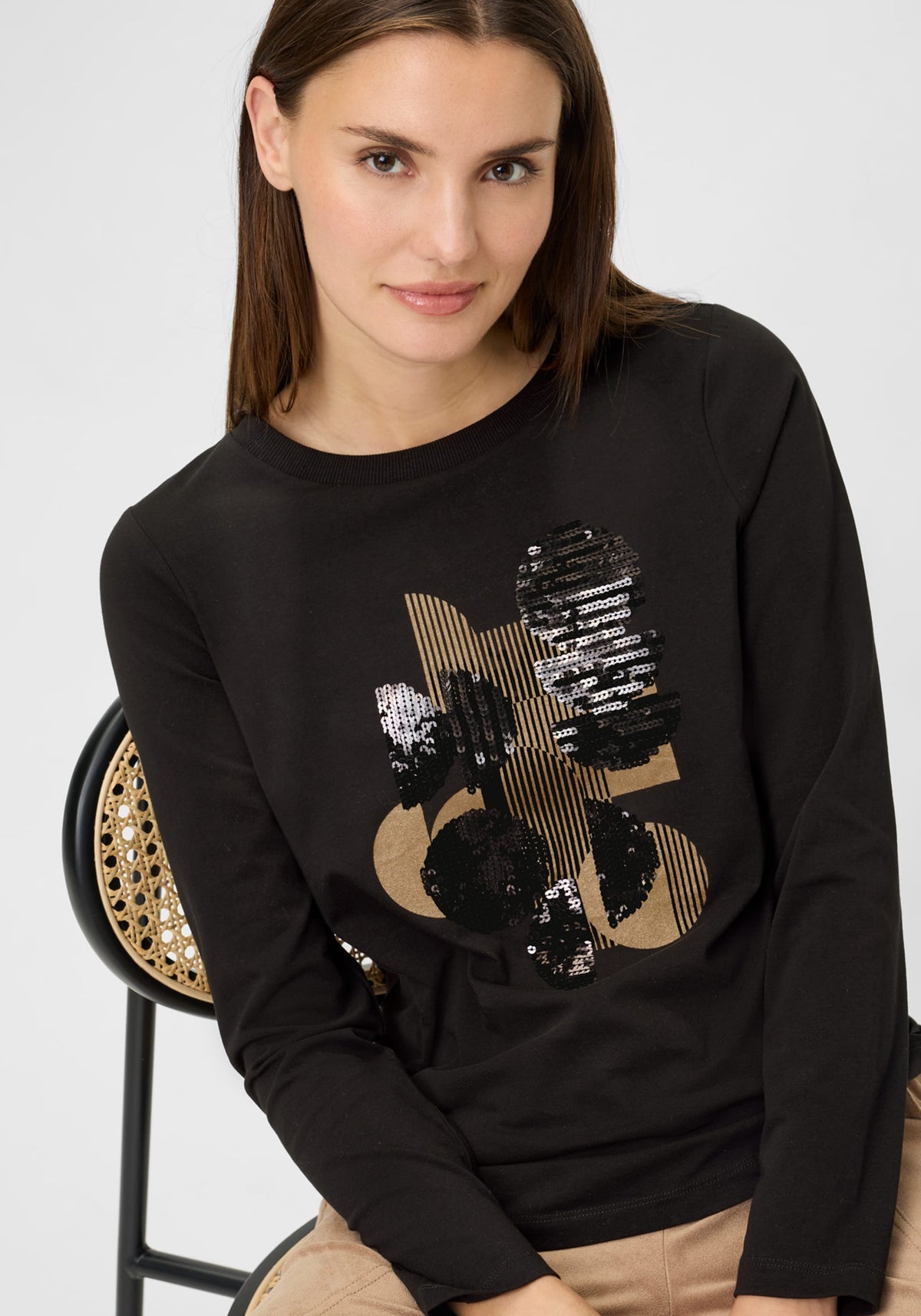 Sequin Embellished Placement Print T-Shirt