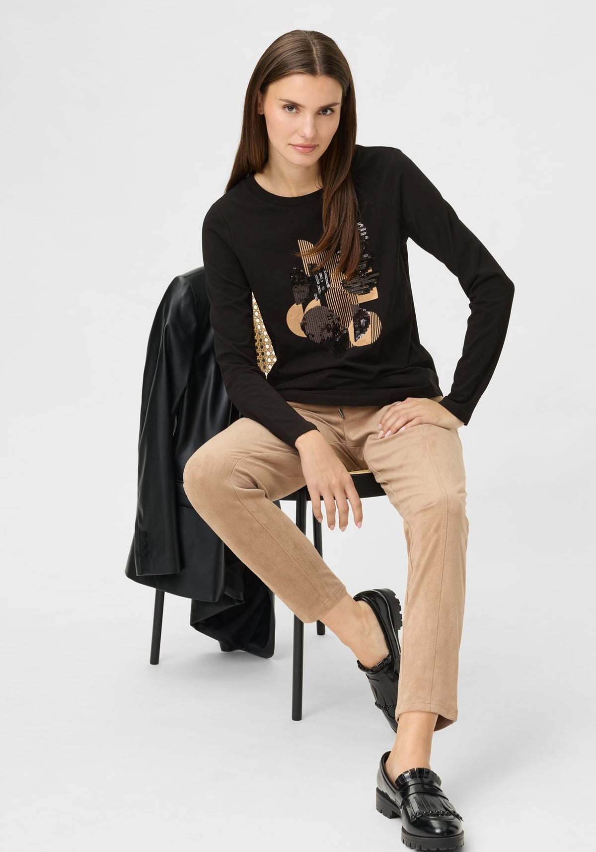 Sequin Embellished Placement Print T-Shirt