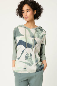 Mixed Media Leaf Print T-Shirt with Hood