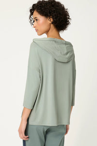 Mixed Media Leaf Print T-Shirt with Hood