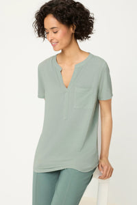 Shimmer Split Neck T-Shirt