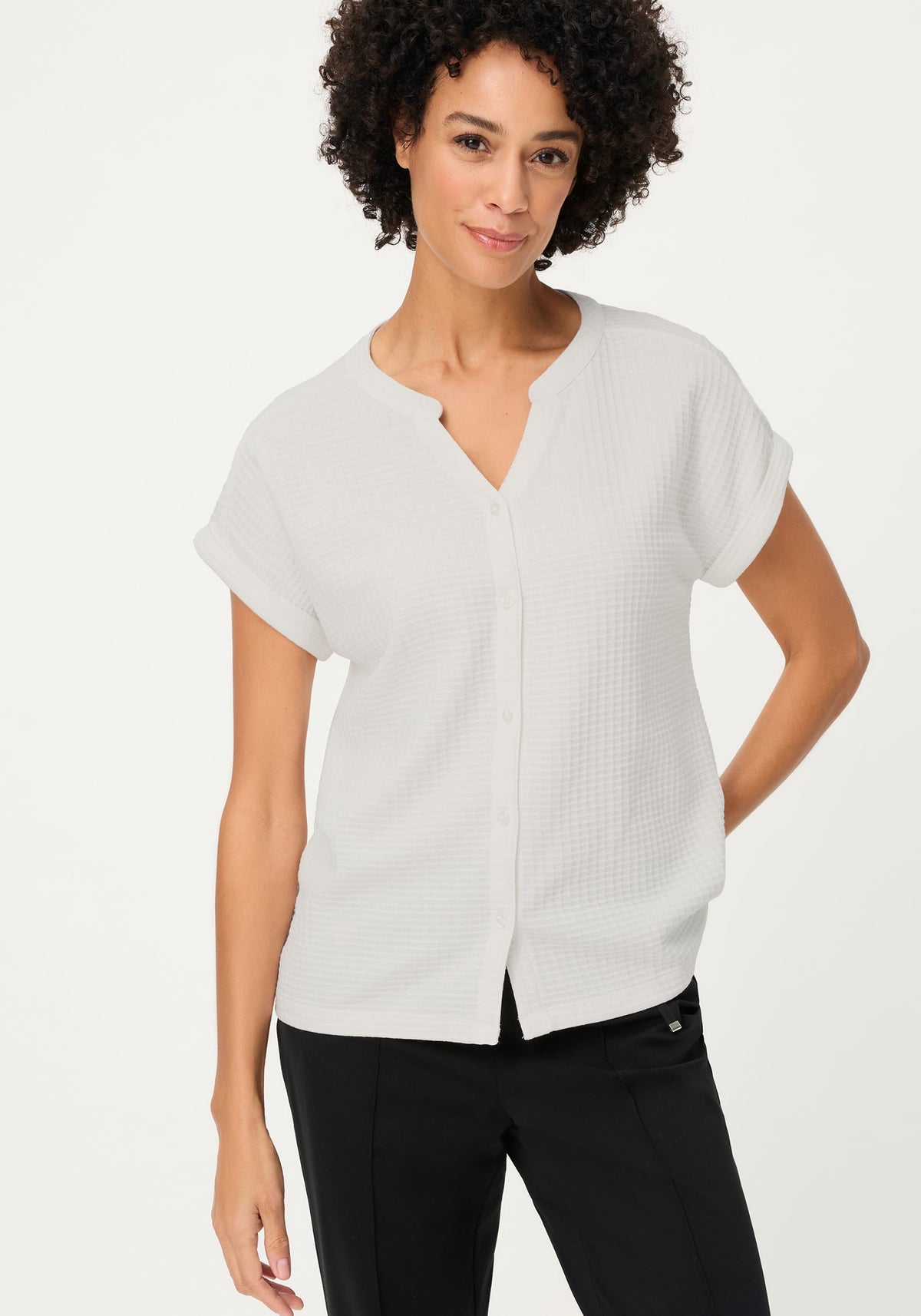 Waffle Knit Button Front T-Shirt