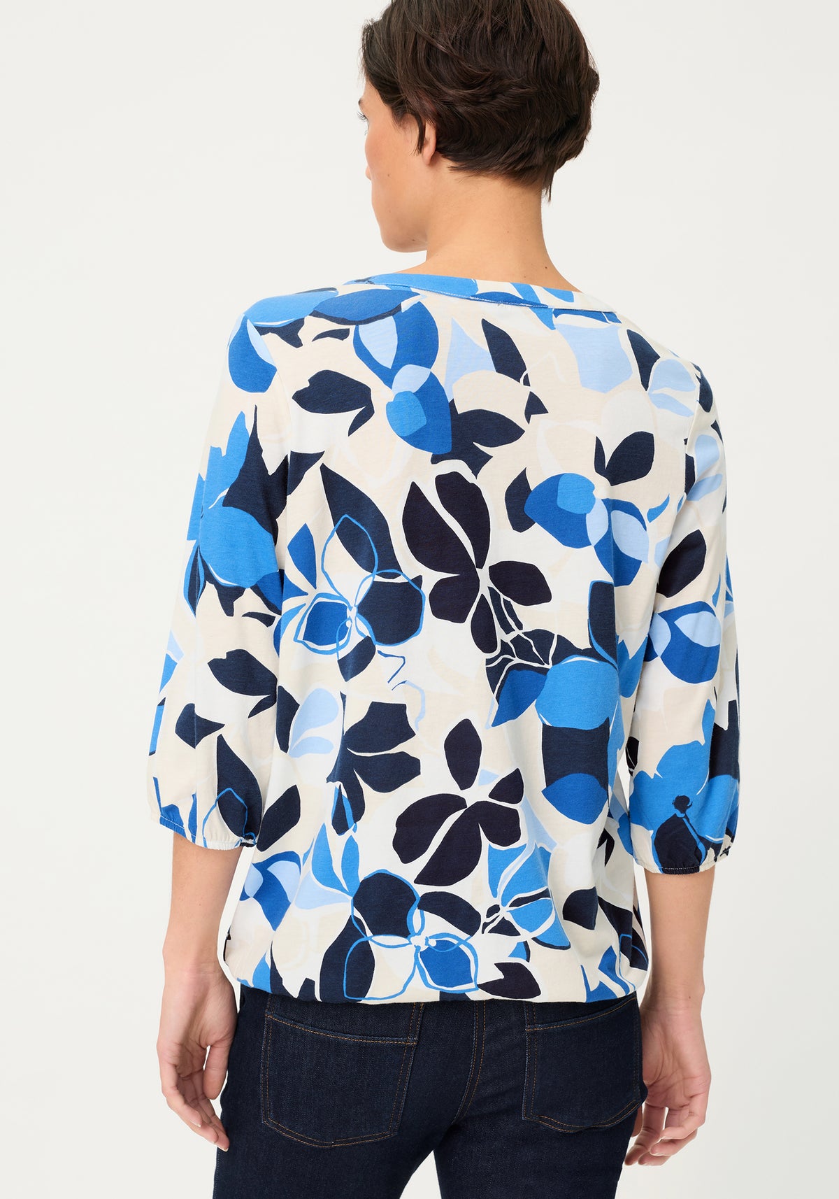Graphic Floral Split Neck T-Shirt