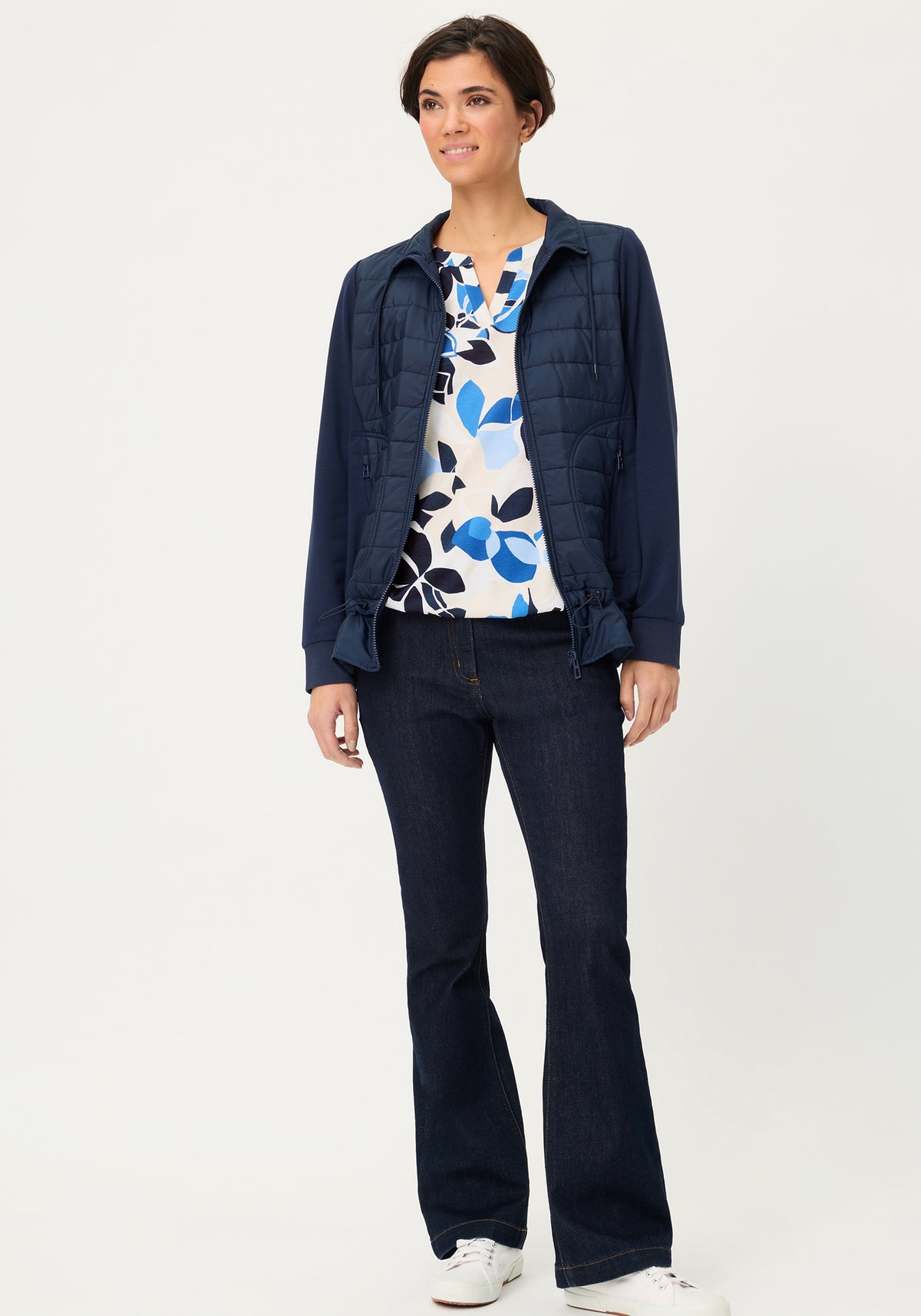 Graphic Floral Split Neck T-Shirt