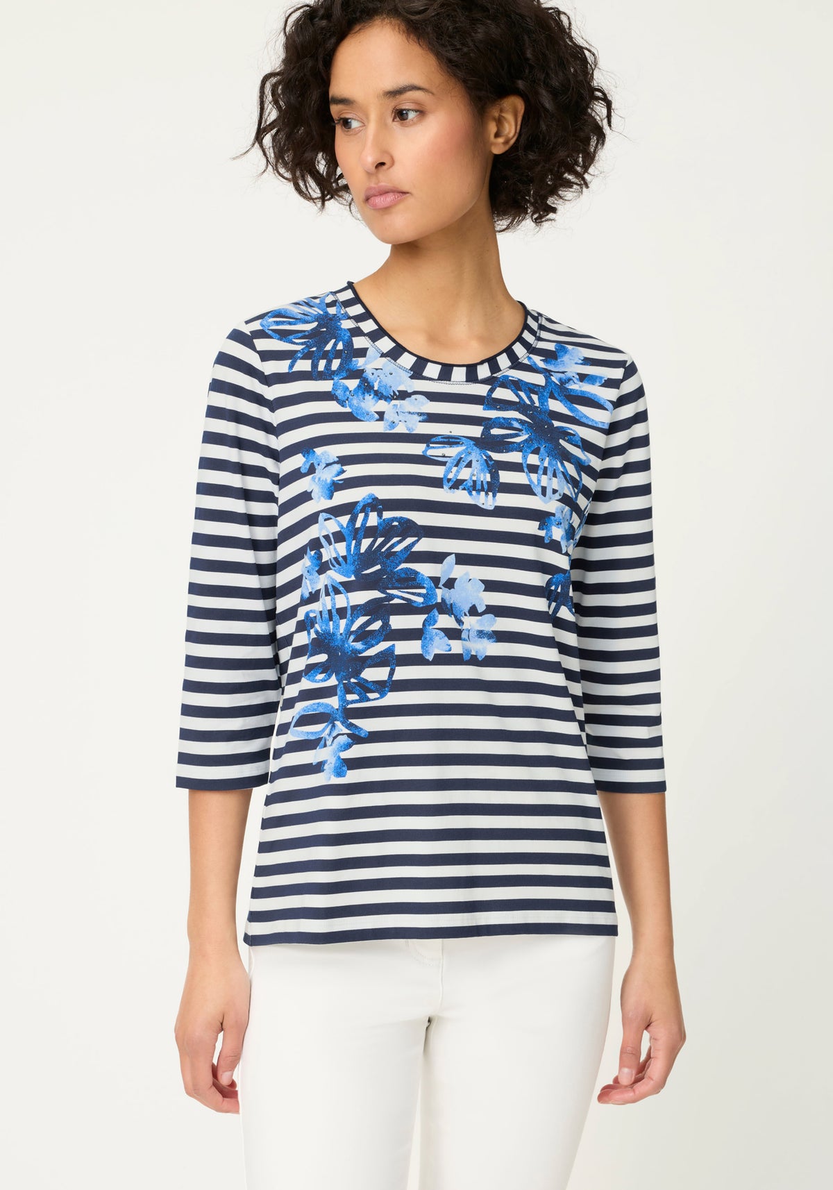 Stripe & Floral Print T-Shirt