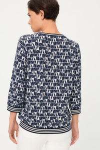 T-shirt à imprimé géométrique intégral avec bordure rayée