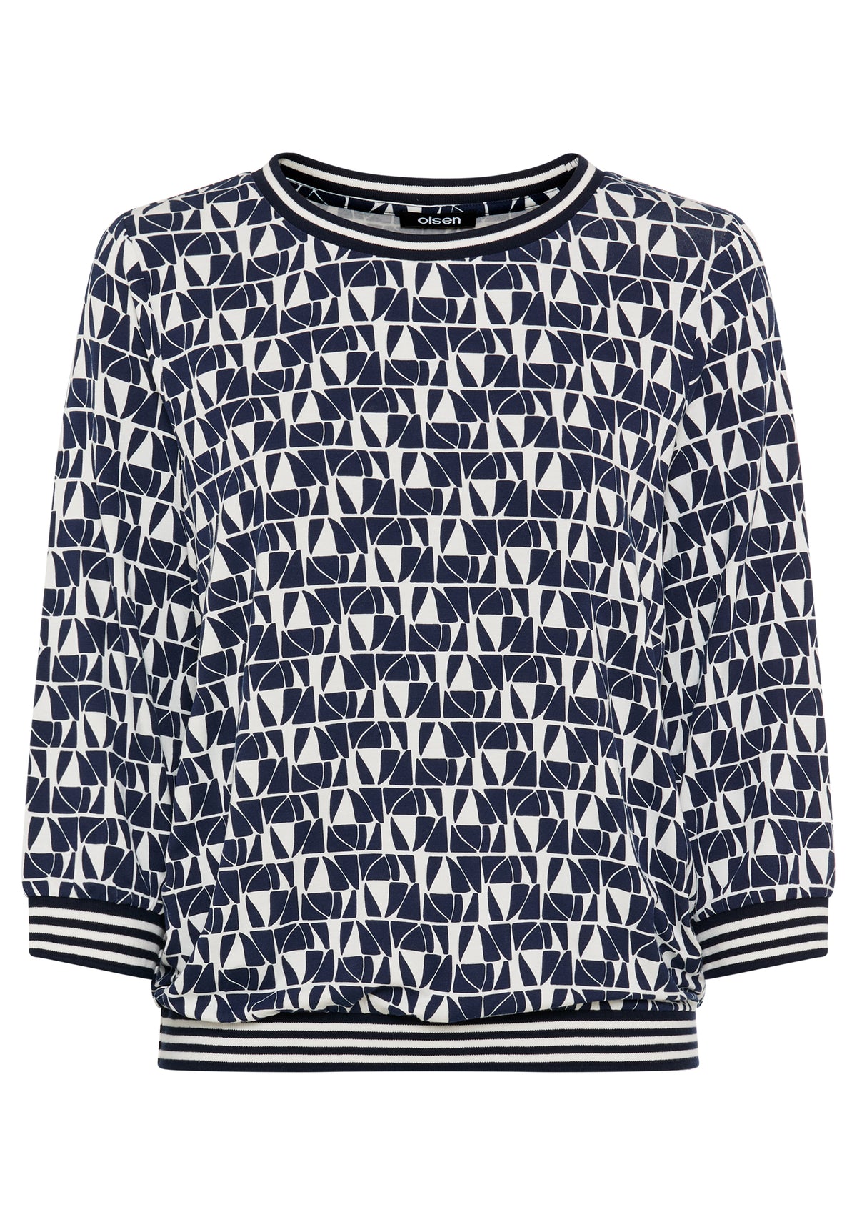 T-shirt à imprimé géométrique intégral avec bordure rayée