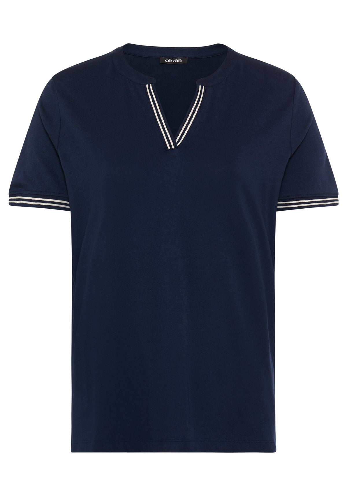 Split Neck T-Shirt with Stripe Trim