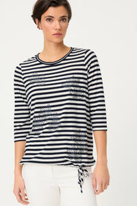 Striped T-Shirt with Sequin Floral Embellishment