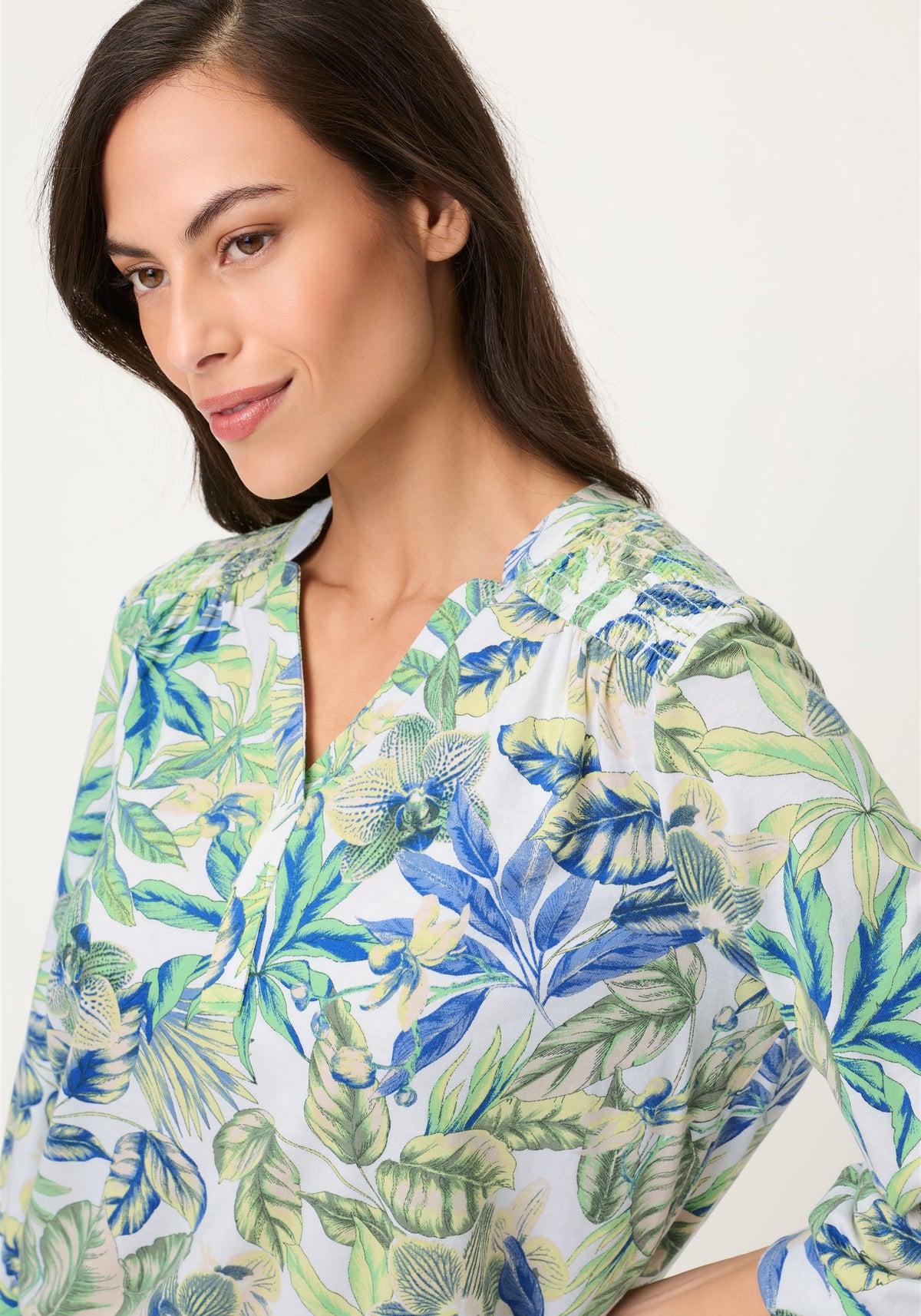 T-shirt tunique à imprimé feuilles