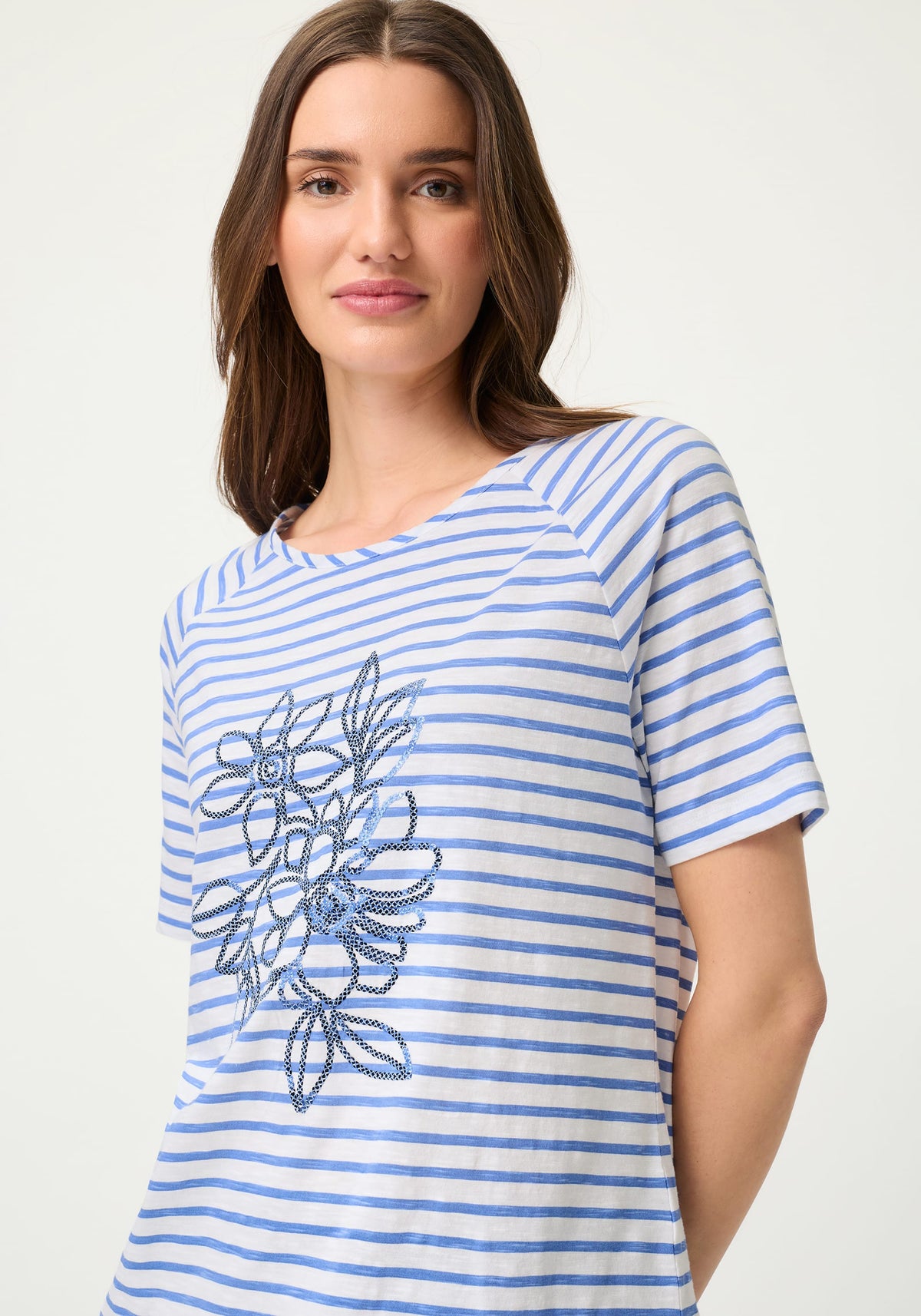 T-shirt à rayures florales et paillettes