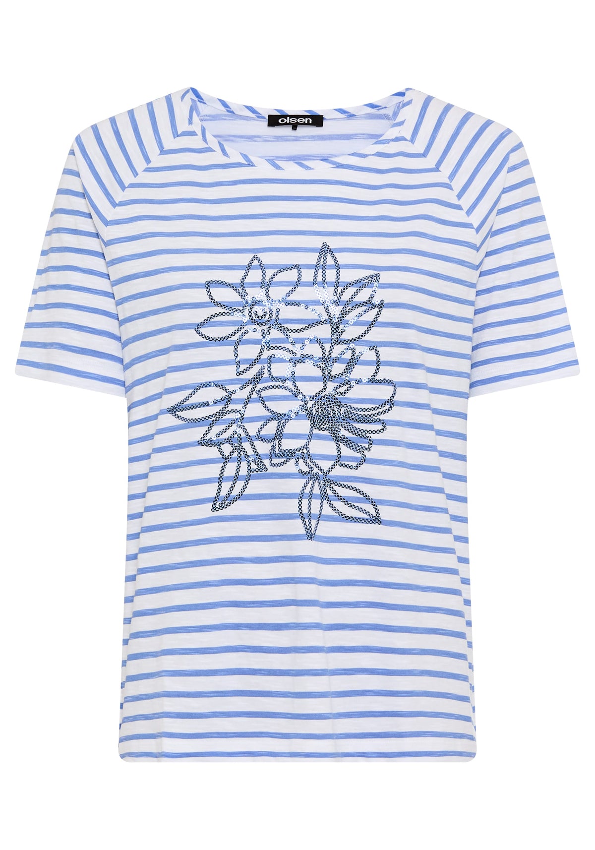 T-shirt à rayures florales et paillettes