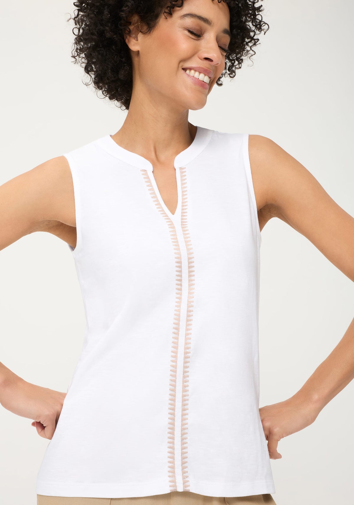 Embroidered Sleeveless Shell