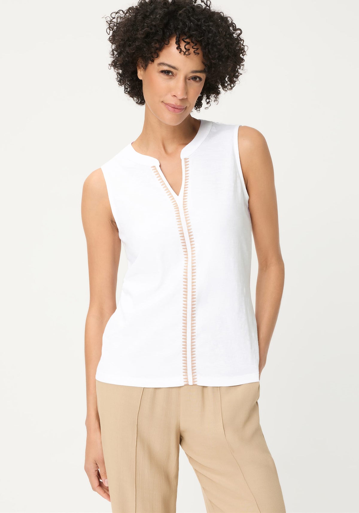 Embroidered Sleeveless Shell
