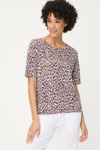Leopard Print Split Neck T-Shirt