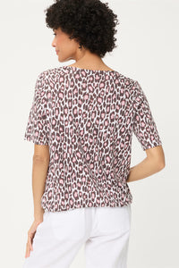 Leopard Print Split Neck T-Shirt
