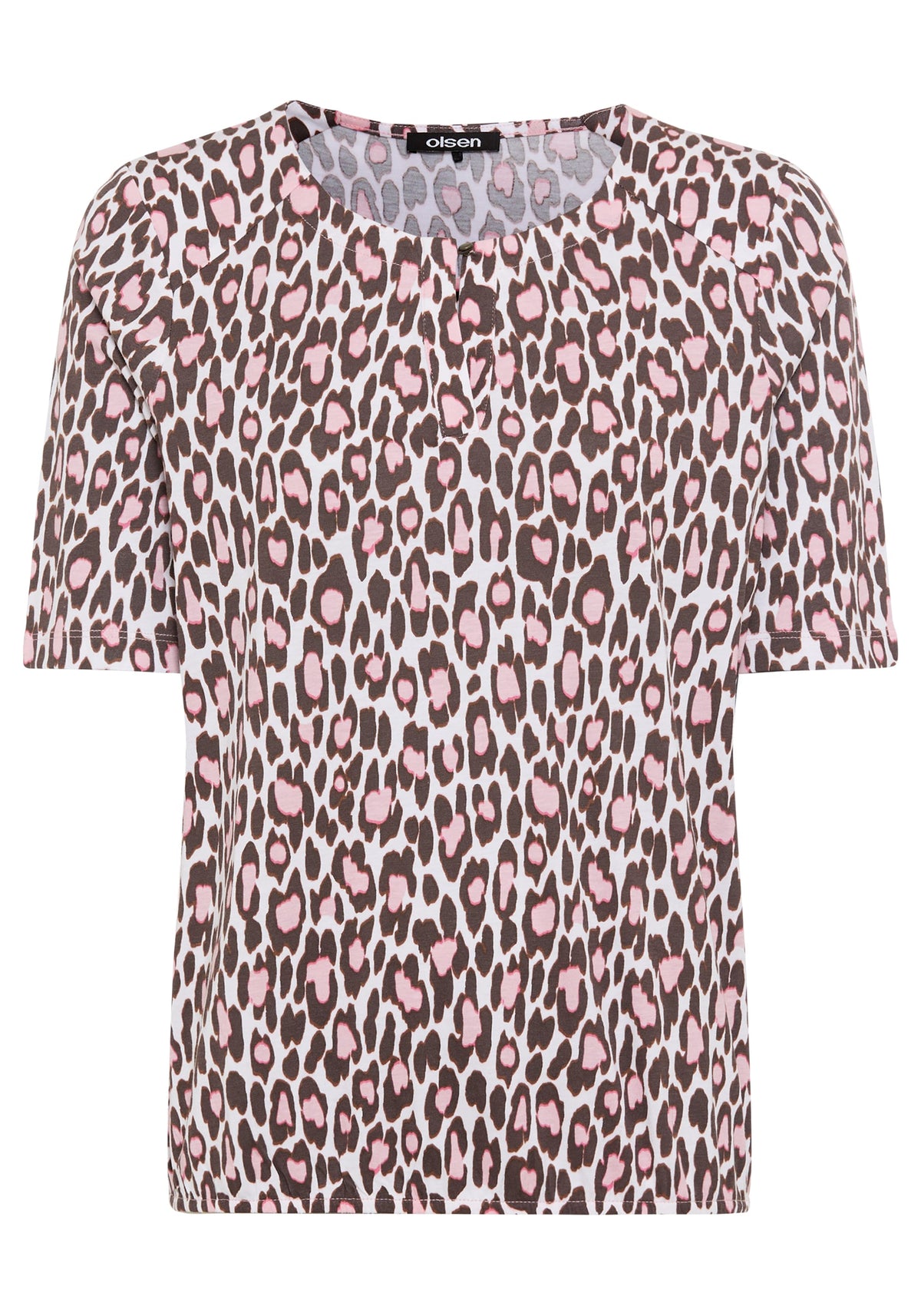 Leopard Print Split Neck T-Shirt