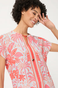 Ornamental Botanic Print Split Neck T-Shirt