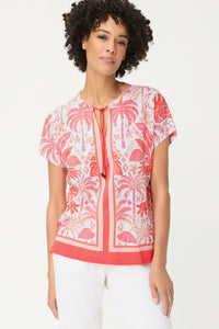 Ornamental Botanic Print Split Neck T-Shirt
