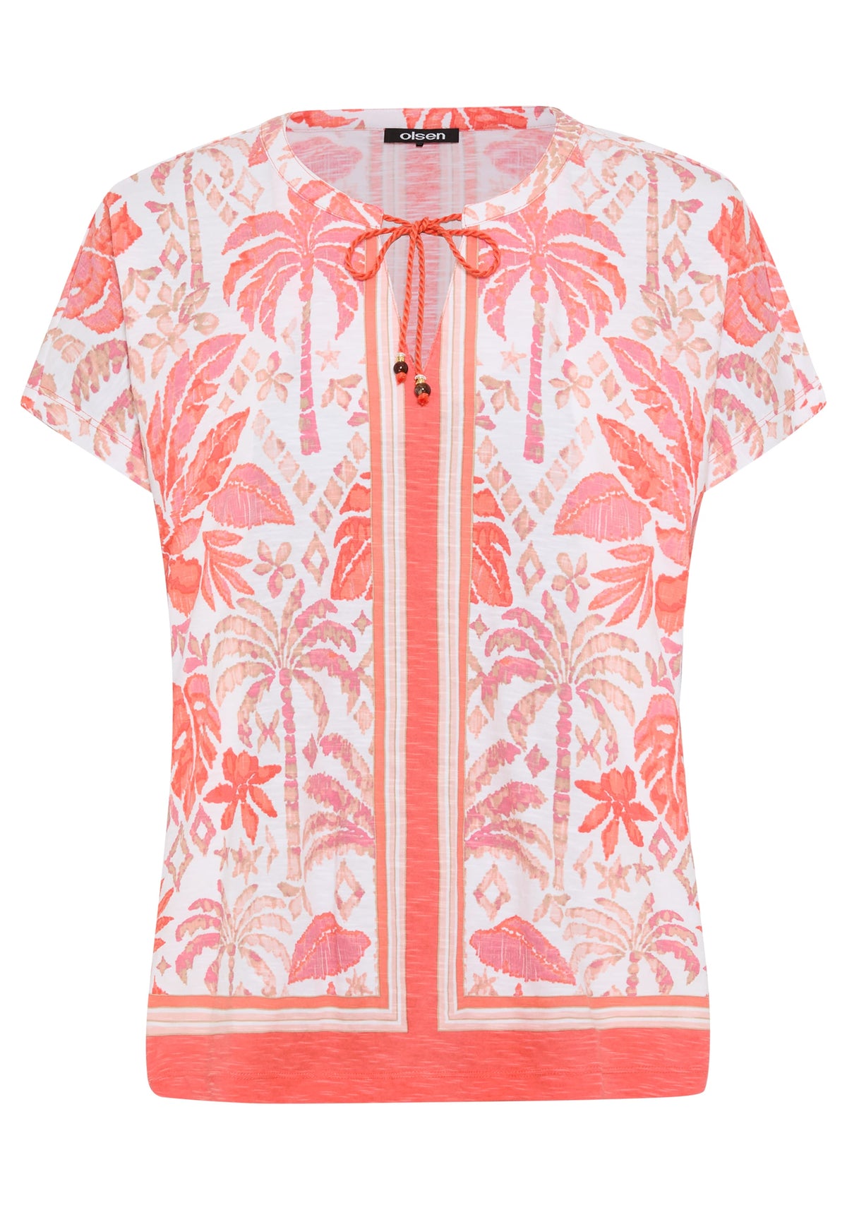 Ornamental Botanic Print Split Neck T-Shirt
