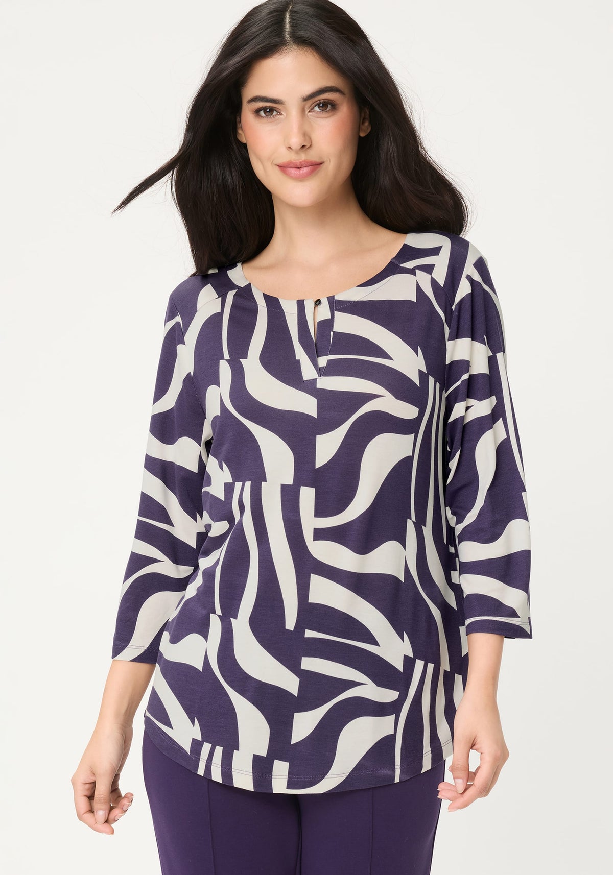 Zebra Splice Print Keyhole T-Shirt