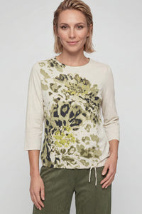T-shirt à motif floral abstrait orné de détails décoratifs