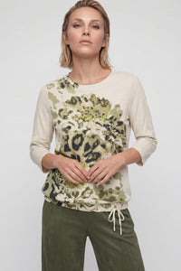 T-shirt à motif floral abstrait orné de détails décoratifs