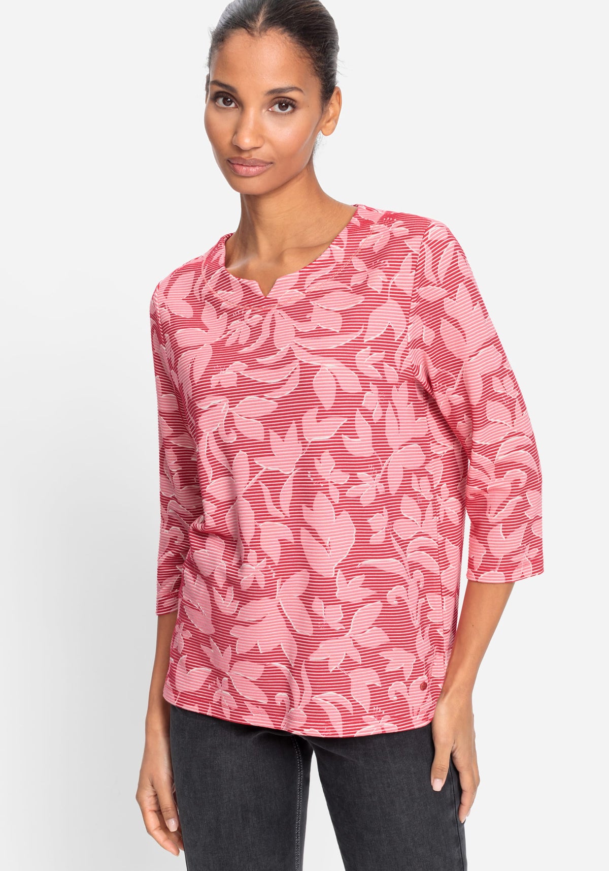 Floral Rib Knit Jersey Top
