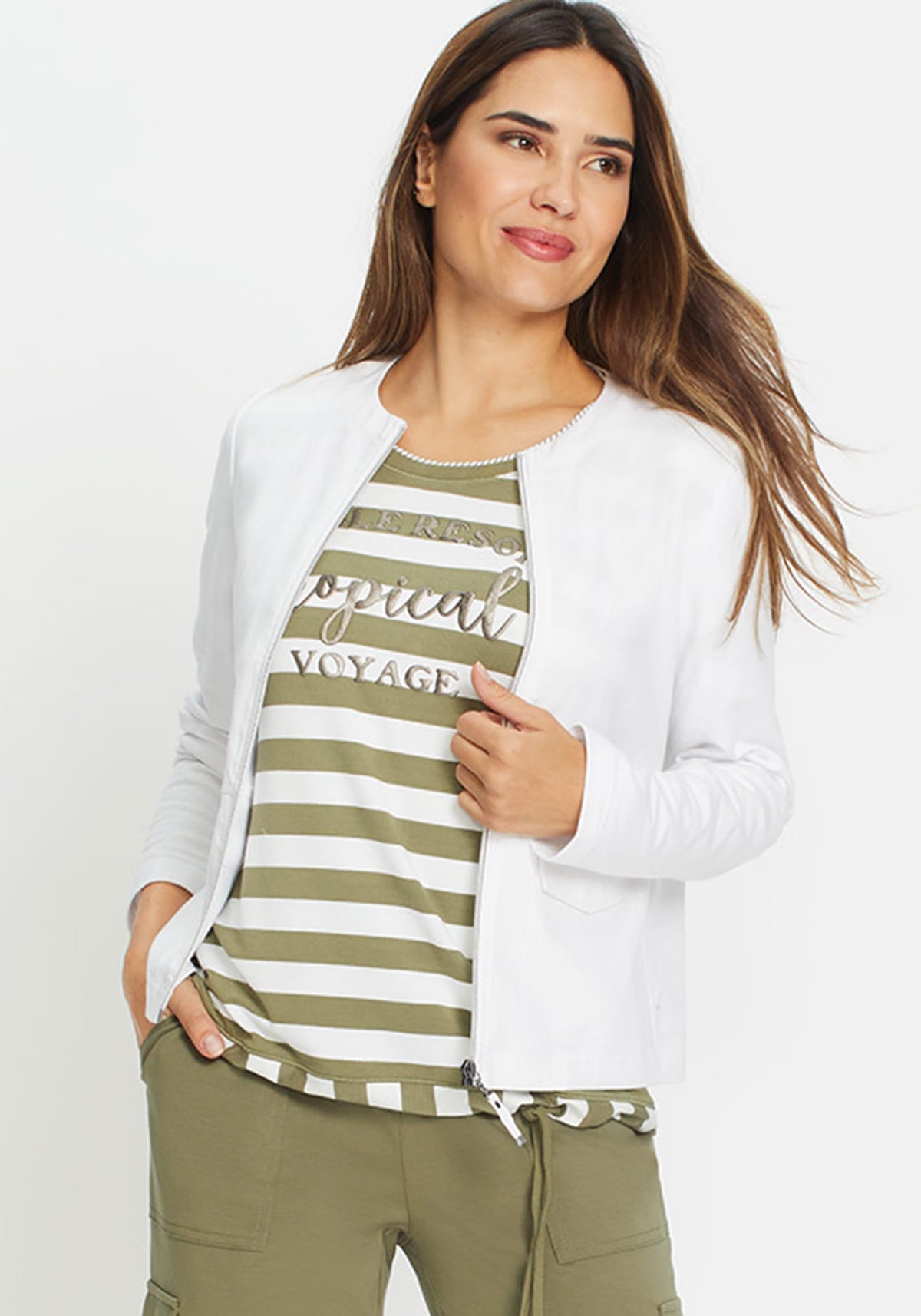 Mixed Media Zip Front Jacket