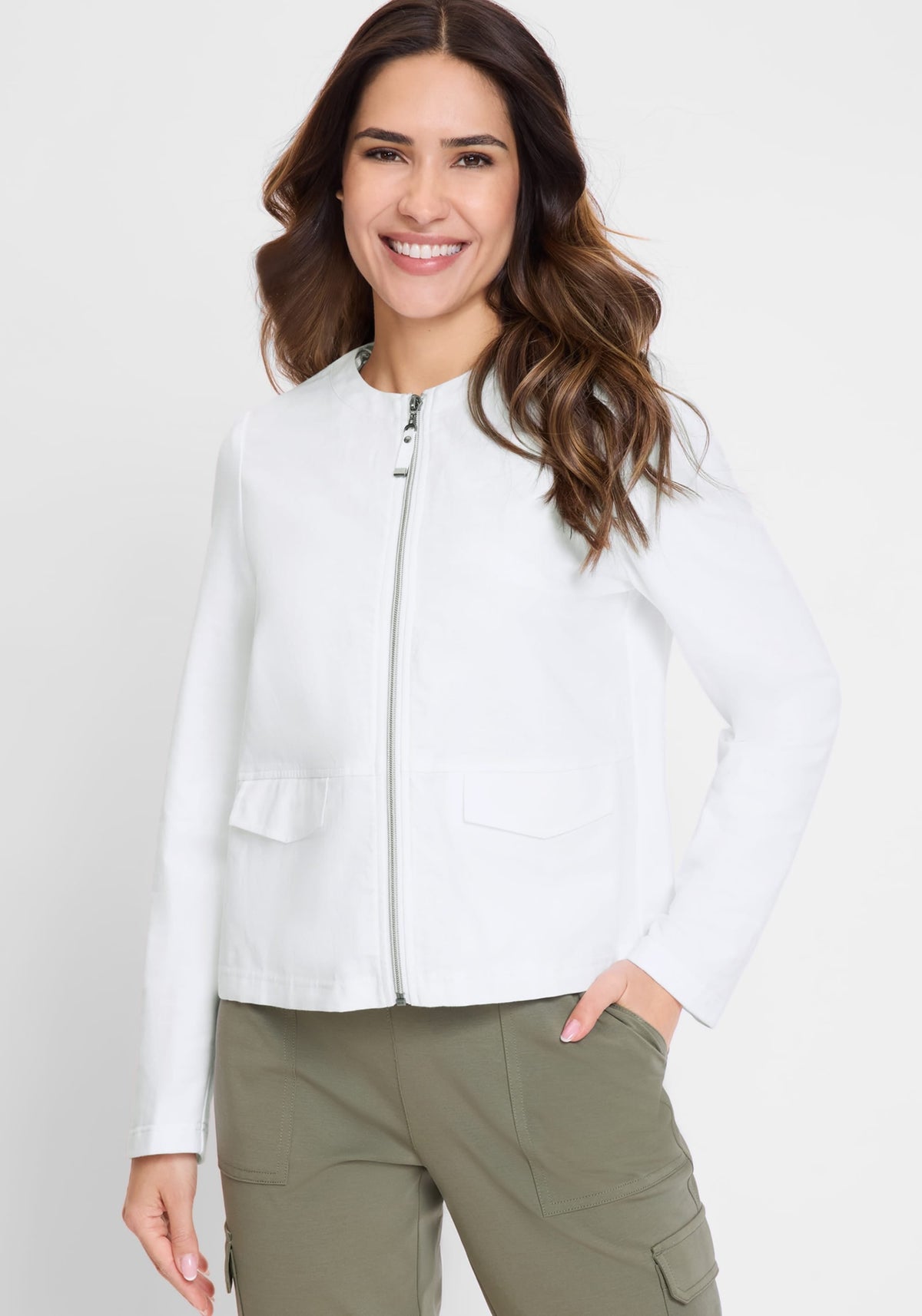 Mixed Media Zip Front Jacket