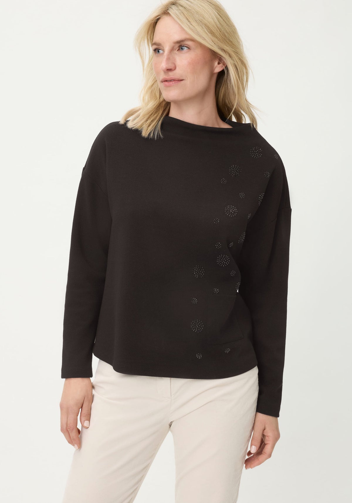 Embellished Funnel Neck Jersey Top