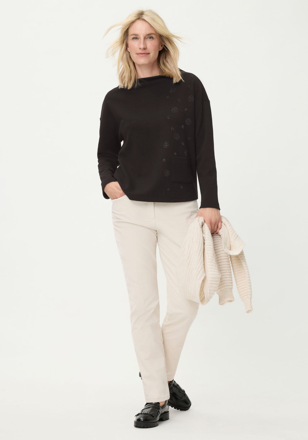 Embellished Funnel Neck Jersey Top