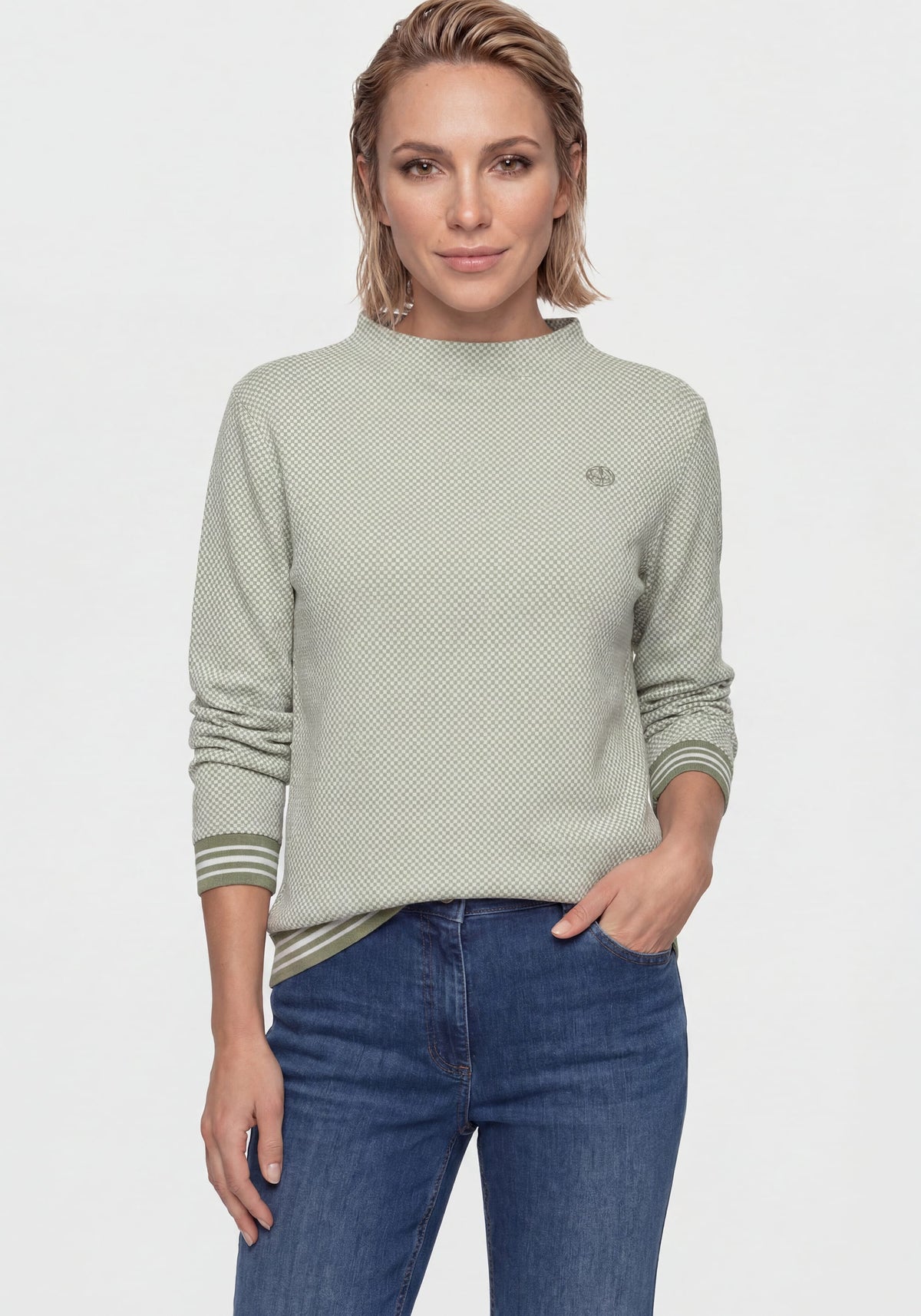 Jacquard Jersey Funnel Neck Top